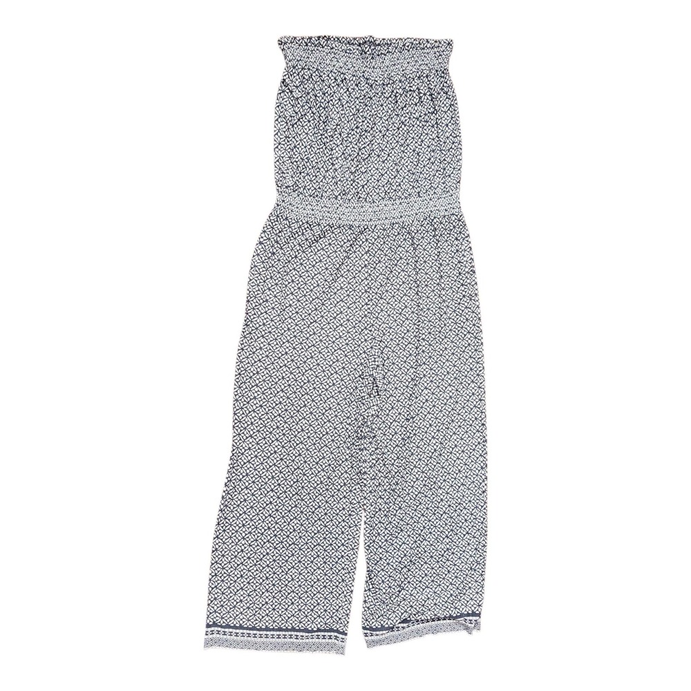 LOFT Strapless Printed Jumpsuit in Navy and White